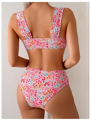 SOLY HUX Women's Floral Print Swimsuit V Wire High Waisted Bikini Set Two Piece Bathing Suit2