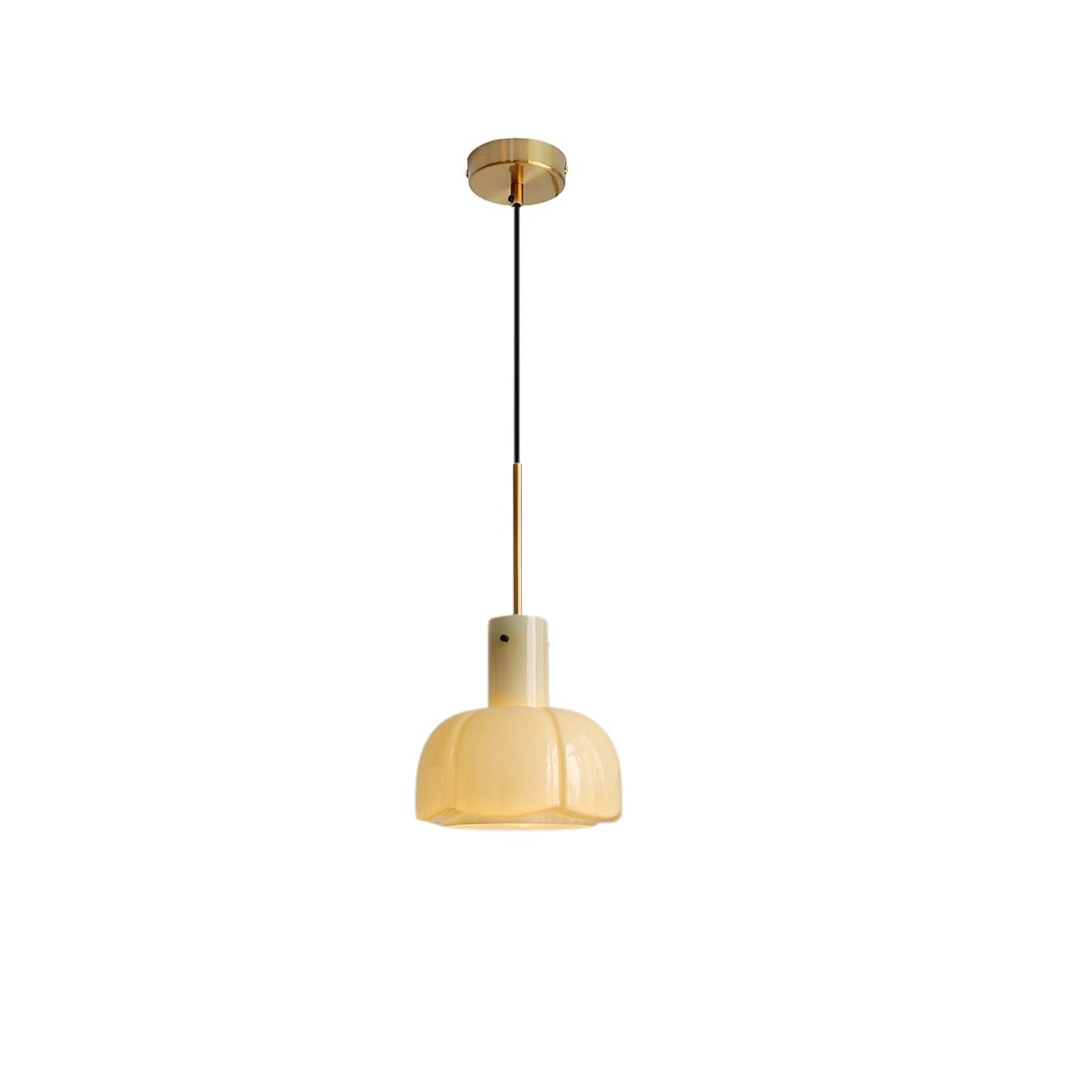 S-Cevada Modern Glass Pendant Light with Petal-Shaped Shade, E27 Socket Hanging Ceiling Lamp for Kitchen Island, Dining Room, Bedroom, Living Room, Café (Beige)