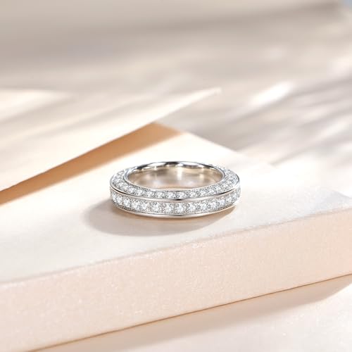 4CT moissanite wedding bands for women, Elegant Multi Layered Round Design Fancy 3 Row Eternity Ring, D color VVS1 S925 Sterling Silver Plated 18k White Gold Wedding Promise Anniversary Engagement Ring(7)3