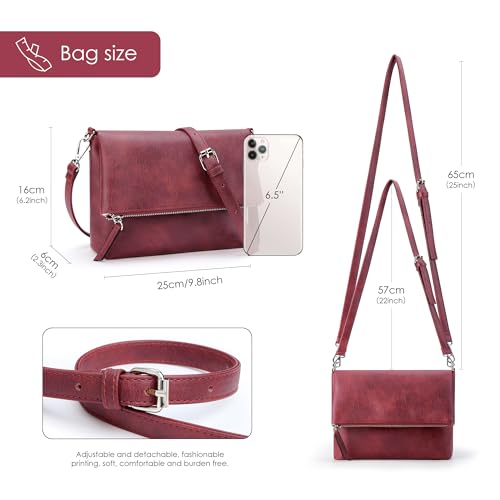 Image of KALIDI Vintage Vegan Leather Crossbody Bag PU Shoulder Bag Handbag Multiple Pockets Adjustable Removable Strap Women