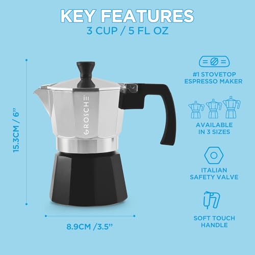 Image of GROSCHE Milano Stovetop Espresso Maker Moka Pot Cuban Coffee Moka Italian Espresso Greca Brewer Percolator | 3 Espresso Cup, Tuxedo