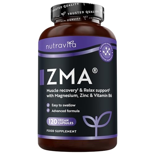 Nutravita ZMA haute résistance - 120 capsules Végan - Zinc, magnésium et vitamine B6 - Contribue à la fonction musculaire normale, aux niveaux de testostérone et au métabolisme énergétique