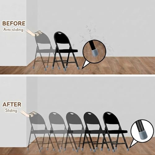 Image of Jetec 12 Pcs Gray Folding Chair Leg Caps, 1 Inch Round Protectors | Heavy-duty Plastic Glides, Non-marring Floor Protectors for Hardwood Tile Floors, Replacement Feet Tips, Round Tube Fit