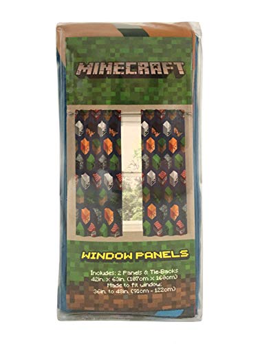 Image of Jay franco Minecraft Isometric Blue 63 in Drapes 4 Piece Set - Beautiful Room Decor&Easy Set Up, Bedding Features Creeper - Window Curtains Include 2 Panels&2 Tiebacks (Official Minecraft Product)