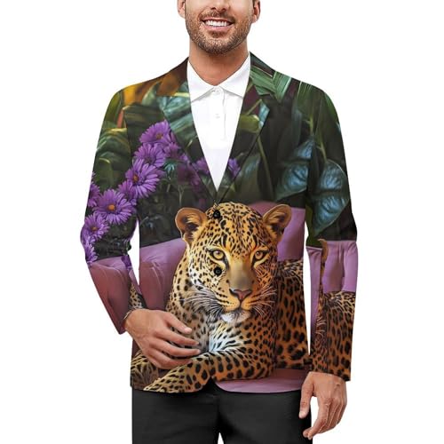 Leopard Sofa Men's Blazer Printed Button Suit Jacket Slim Sport Coat Blazers