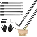 Lwtsrp Unkrautbürste mit Teleskopstiel (160cm), Garten Fugenkratzer mit Klingenschaber & Unkrautbürste, für Pflasterfugen und Mauerkanten zum Entfernen Unkraut & Moos