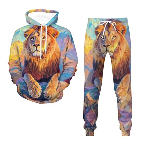 Unisex 3D Lion Print Hoodie Herren Hoodie Herren Joggingset Unisex Sweatshirt Hoodie + Hose Set S-5XL, 2, XXL