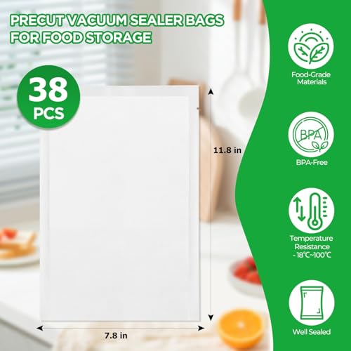 Image of Vacuum Sealer Bags 38 PCS, 7.8 inch x 11.8 inch BPA Free Commercial Grade | Textured Vacuum Sealing Bags, Heavy Duty for Food Storage Meal Prep or Sous Vide Cooking