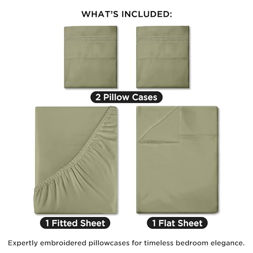 Image of ROYALE LINENS 4 Piece Queen Sheets Set - Soft Brushed 1800 Microfiber Bedding - 1 Fitted, 1 Flat Sheet, 2 Pillow Cases - Wrinkle Free & Fade Resistant - Hotel Luxury Bed Sheets (Sage Green, Queen)
