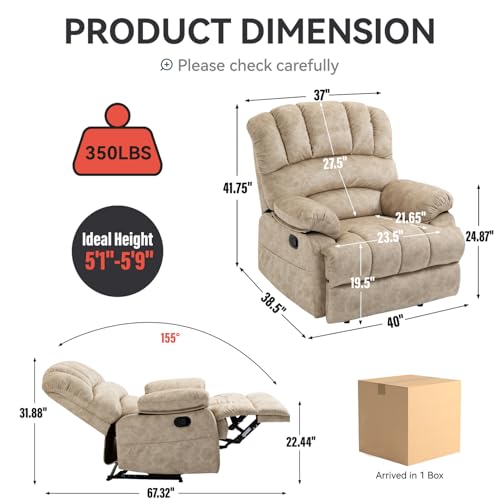 Sillón reclinable tela beige con brazo acolchonado miniatura 2