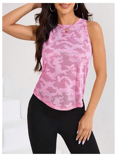 OYOANGLE Women's Mesh Workout Tank Top Camo Print Backless Sports Athletic Gym Sleeveless Tops4