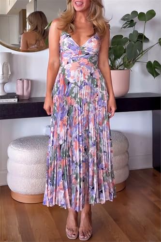 Image of Recious Womens Sexy Spaghetti Strap Sleeveless Printed Bodycon Pleated Party Clubwear Dress