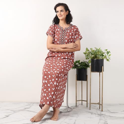 Image of Evolove Women's Viscose Liva Long Maxi Night Gown Nighty Dress with Pocket, Super Soft Comfortable (LNG-Rayon)