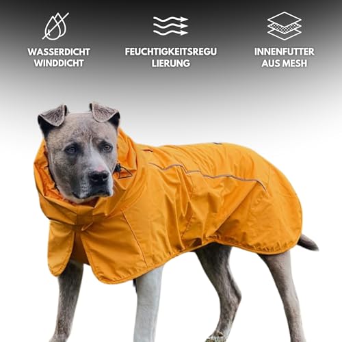 Spark Paws Hunderegenmantel, wasserdichte Winddichte Regenjacke, für kleine, mittlere, große und extra große Hunde, reflektierend, atmungsaktiv, mit vollständigem Körperschutz - Mustard Yellow - L