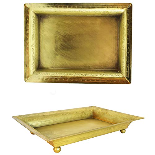 Orientalisches eckiges Tablett Schale aus Metall Genna 24cm groß Gold | Orient Dekoschale mit hoher Rand…