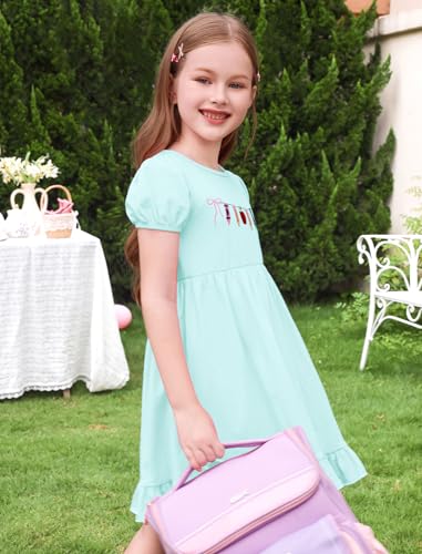 IMEKIS Toddler Kids Girls Back to School Dress Short Sleeve Embroidered Apple Pencil Kindergarten Outfit 3-8T4