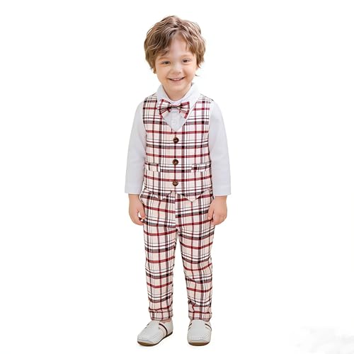Image of Baby Boys' 4-Piece Vest Set with Dress Shirt, Vest, Pants, and Tie