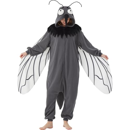 AIYOUYIYA Adult Mosquito Bug Costume Halloween Onesie Pajamas Fly Insect Cosplay One-Piece for Women and Men