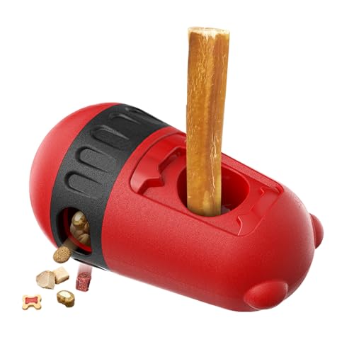 LIFLIX 2 in 1 Hundespielzeug Intelligenz, Bully Stick Halter & Leckerli Spender Spielzeug, Verstellbarer Futterspielzeug für Kleine, Mittlere und Große Hunde gegen Verschlucken, Rot