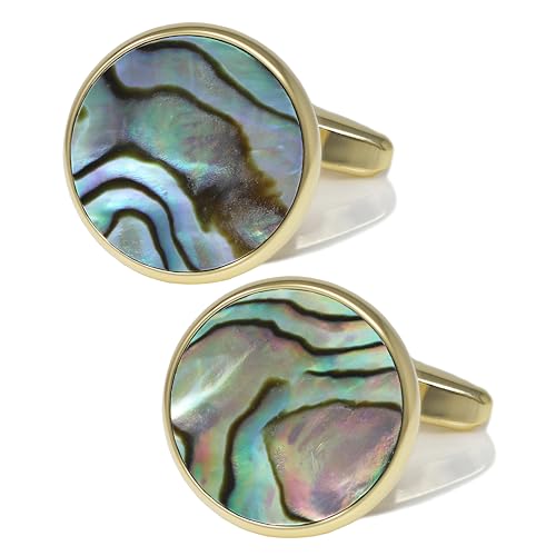 Men Mother Pearl Cufflinks With Box Gold Plated Rim Lapis Cuff Links Wedding Gift