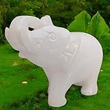 Elephant Statue Idol Murti White Onyx Marble Home Decor | Hand Carved Trunk Up Elephant Figurine for Living Room Office Table Item Gift for Wedding Birthday & Anniversary Collectible 2.75'inch