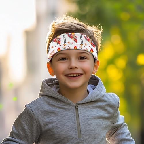 Uorisanigo Fire Fighting Truck Kids Headbands Elastic Sweat Absorbing Hairband for Kids Basketball Soccer Baseball Soft Sports Headbands for Boys
