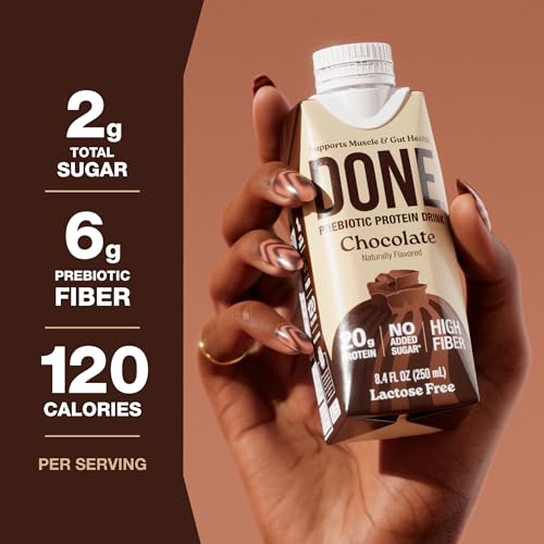 Image of Done Prebiotic Protein Shake, Chocolate, 20g Protein, 8.4oz, 8 Pack | 20g Whey Protein, High Fiber, Prebiotic, Lactose & Gluten Free, No Added Sugar, Ready-to-Drink Shake, 8-Pack