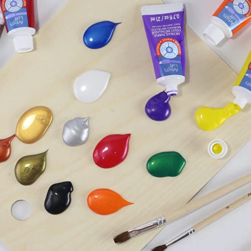 12 Assorted Metallic Acrylic Paint Tube Set by Artist's Loft - Academic Level 1 Paint For Drawing, Painting, Art & Crafts Supplies - 1 Pack