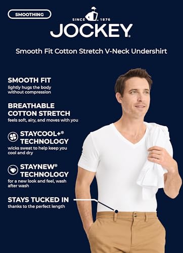 Jockey Men's Undershirt Smooth Fit Cotton Stretch V-Neck Undershirt - 3 Pack4