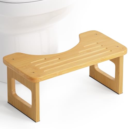 AmazerBath Bamboo Toilet Stool Squat Potty Stool for Adults Non-Slip Pooping Stools for Bathroom Portable Potty Step Foot Stools Assembly Required 6.8