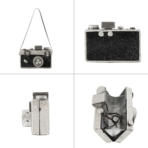 Image of UMREN Novelty Crystal Camera Shaped Clutch Purse for Women Sparkly Rhinestones Evening Clutch Bag Glitter Bridal Prom Handbag