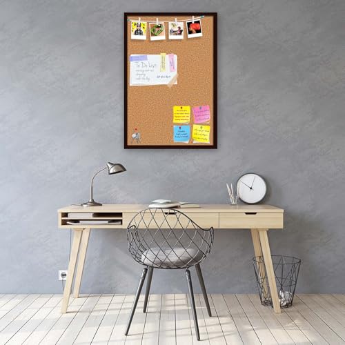 Image of ArtzFolio Cork Board | Bulletin Board Notice Pin Board | Vision Soft Board Combo with Thumb Push Pins & Sticky Notes | Dark Brown Frame | 12 x 18 inch (30 x 46 cms)