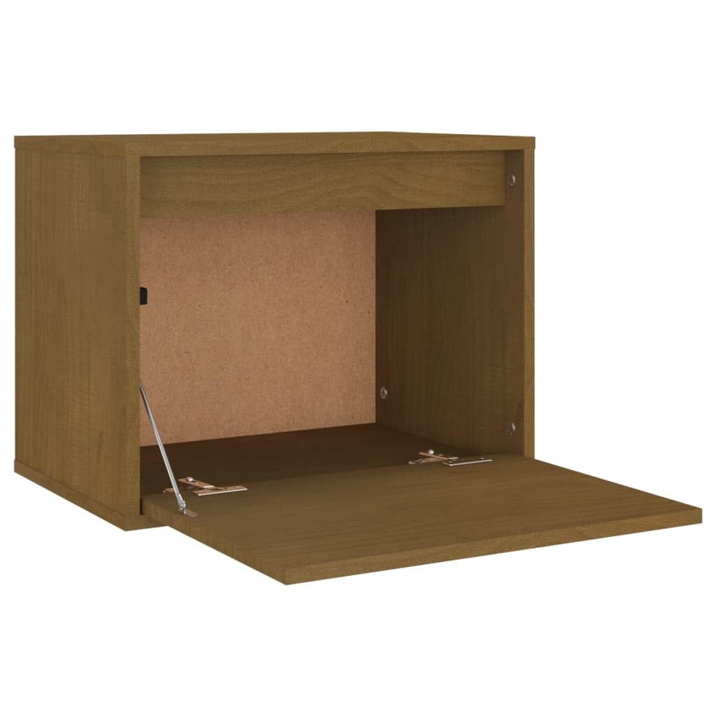 3-Piece Solid Pine Wood Floating TV Stand | Each honey brown wall-mounted unit measures 45x30x35 cm, providing space-saving storage for living room media centers.