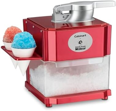 Cuisinart Snow Cone Machine, Home Shaved Ice Maker for Snow Cones, Snow Cone Maker with Reuseable Paper Cups, Makes 5 ICY Cones for Slushies, Frozen Drinks, Red, SCM-10P1