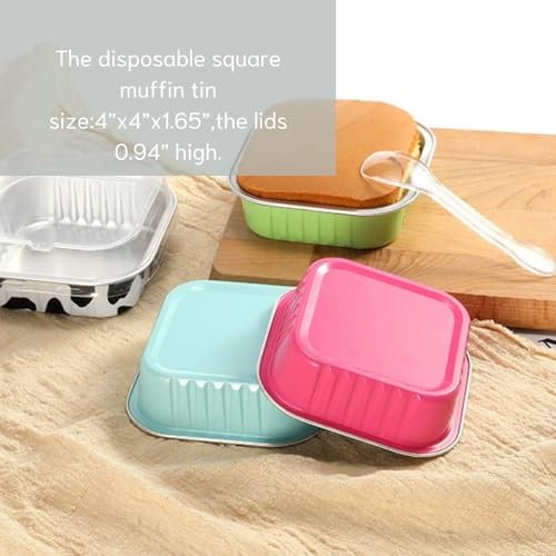 Findful FIND-10DGP-JIN Mini Cake Pans With Lids (10Oz,40 Pack) Aluminum Foil Square Cupcake Liners Brownie Baking Cups,Disposable 4 Inchx4 Inch Large Cupcake Pan,Jumbo Muffin Tin Ramekins Holders thumb #6