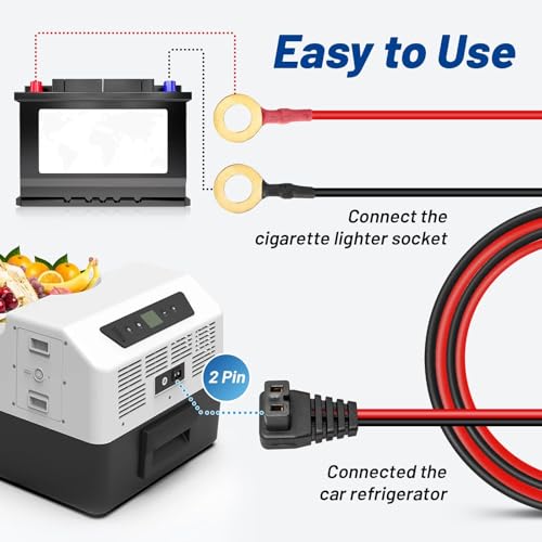 Anina 12V DC Power Cord Cable for Car Fridge with 14AWG O Ring Terminal Car Cooler Charger Compatible with Alp