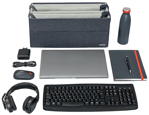 Leitz Desk Sharing Arbeitstasche aus Stoff für hybrides und mobiles Arbeiten, Faltbare Laptop-Tasche & Aufbewahrungstasche für Büro & Laptop-Zubehör, Hot Desking Bag mit Tragegriffen, Grau, 64440089