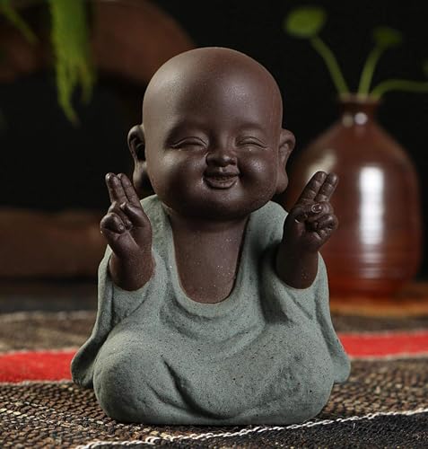 Estatua pequeña de cerámica bebé Buda Kingzhuo 7 x 10 cm miniatura 3