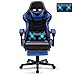 Soontrans Silla Gaming con Masajeador, Silla Gamer con Reposapiés Reposacabeza, Ergonómica, Cojín Lumbar de Masaje, Sillas Gaming para Gaming Livesteam Youtube Playstation (Azul)
