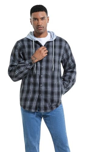 Image of Men's Cotton Plaid Shirt Jacket Fleece Flannel Sherpa Button Down