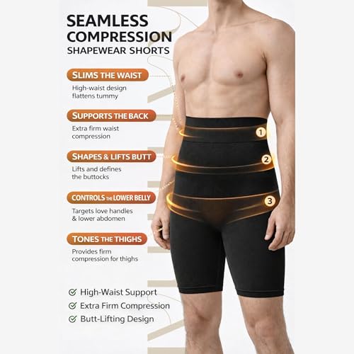 Image of Kaththai Men Supporter Shapewear | Waist & Tummy Tucker Compression Body Shaper Shorts for Men | High Waist Slimming Supporter Innerwear | Breathable Shapewear
