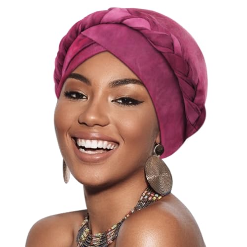Image of DRESHOW Turban Pre-Tied Twisted Hat Thread African Head Wraps for Black Women Chemo Cancer Cap Braid Hair Cover