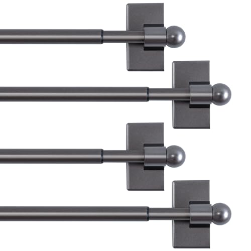 H.VERSAILTEX 4 PACK Magnetic Curtain Rods for Metal Doors, 16 to 28 Inch, 1/2 Inch Diameter, Multi-Use Adjustable Appliances for French Doors Magnetic Cafe Curtain Rod(Pewter)