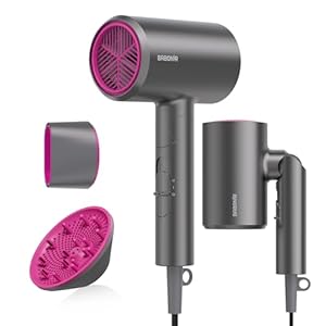 Ionic Hair Dryer, 1875W Fast Drying Blow Dryer with Diffuser and Concentrator Nozzle, Foldable Design, Negative Ion Hairdryer, 3 Heat 2 Speed Settings, Lightweight for Home & Travel, Gray