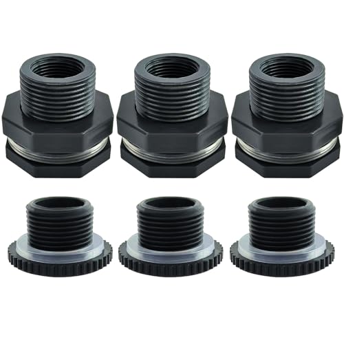 YSIL PVC Bulkhead Fitting 3/4 Inch NPT Female Water Tank Connector with Plugs Pipe Fitting for 1-1/2(38 mm) Water Tanks,Rain Barrels, Aquariums,Pools 3 Pack