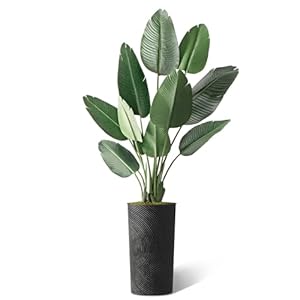 Artificial tree in geometric spiral pattern planter fake bird of paradise silk tree for indoor and outdoor home decoration 67 overall tall plant pot plus tree  urban country home decor