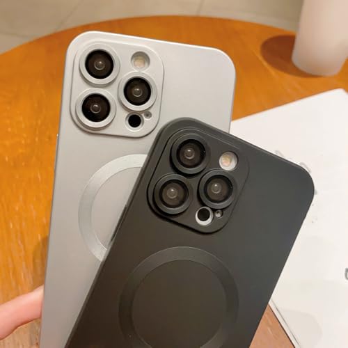Coque magnétique iPhone 14 argent en verre mat anti-choc
