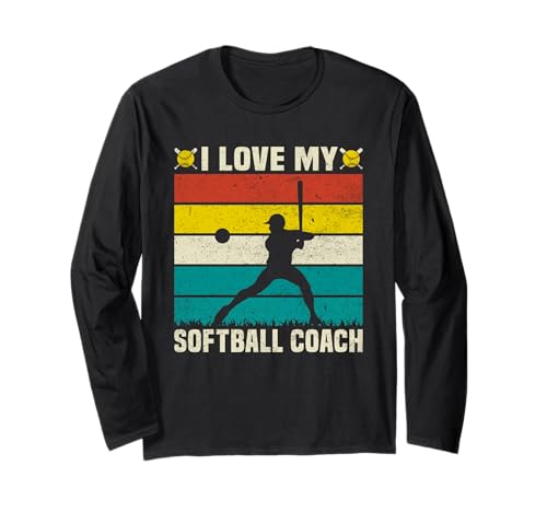 Retro Vintage Style I Love My Softball Coach Manga Larga