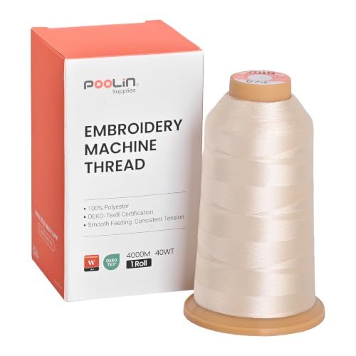 Image of Poolin Polyester Machine Embroidery Thread 4000M 40WT Cream Beige 0674 | Smooth Feeding with Stable Tension for Clean, Consistent Stitching on Home and Commercial Embroidery Machines