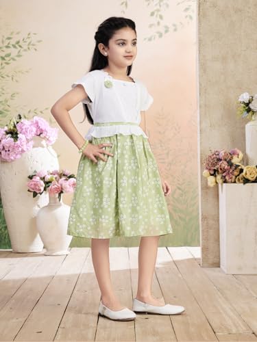 Image of Aarika Girls Blue Colour Floral Print Cotton Blend Frock
